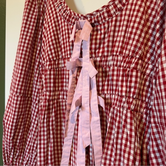 NWOT Damson Madder Dakota Red Gingham Long Sleeve Maxi Dress - Picture 2 of 3